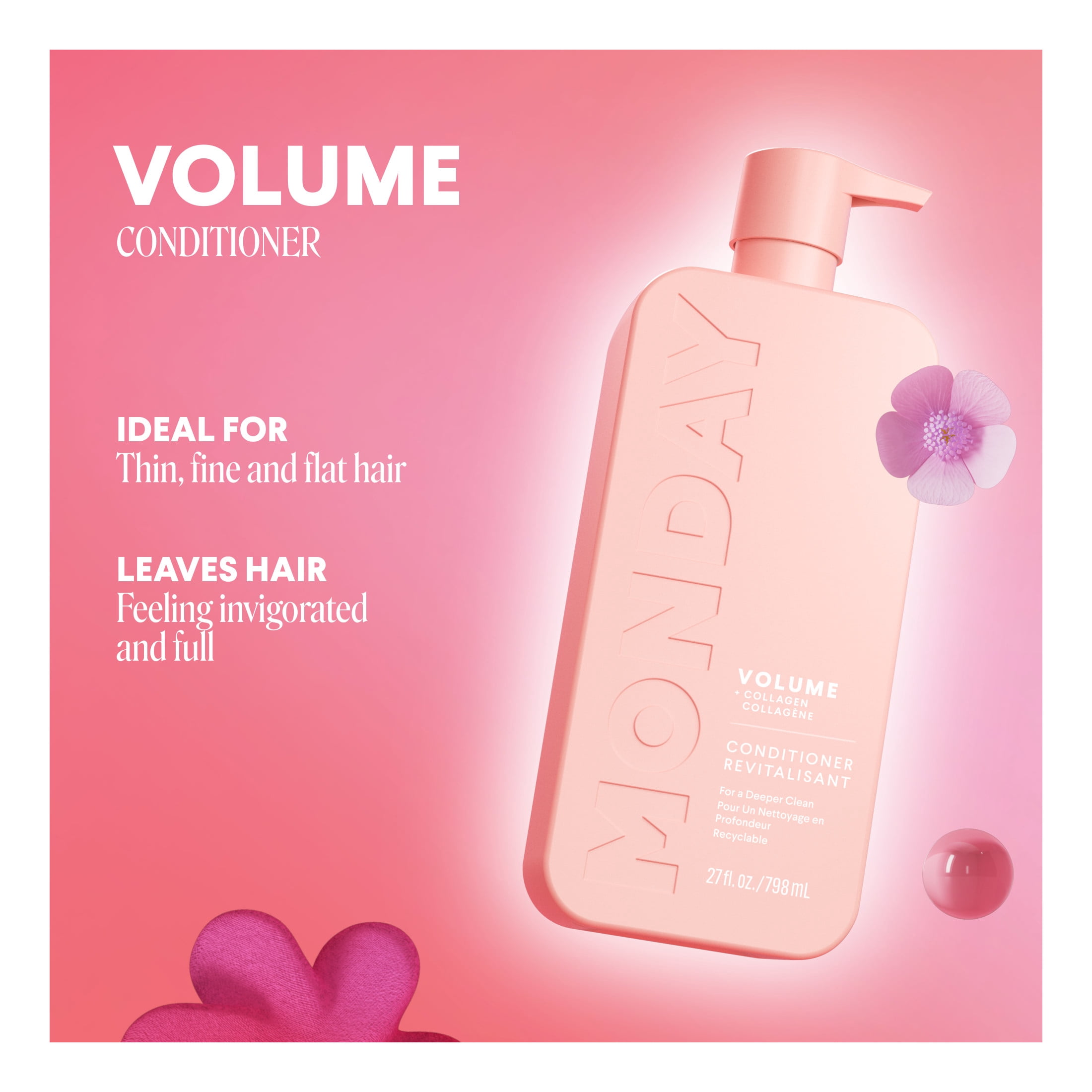 MONDAY Haircare Revitalisant VOLUME avec Collagène Hydrolysé, Huile de Coco, Beurre de Karité & Huile de Macadamia pour Cheveux Clairsemés, Fins & Plats