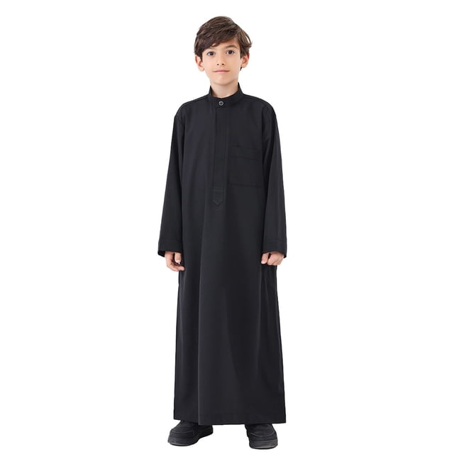 Kcodviy Thobe Arabe Thobe Musulman Haut pour Enfants Garçons Kaftan à Manches Longues Col Ras du Cou Haut pour Tout-Petits Garçons Robe Nationale Garçons Adolescents à Manches Longues Ensemble de Robe Brodée à Manches Longues pour Garçons Vêtements pour Enfants Arabes Robe