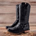 thumbnail image 2 of Womens Cowboy Motorcycle Riding Boots Winter Fall Leather Square Toe Wide Mid Calf Western Cowgirl Booties, 2 of 4