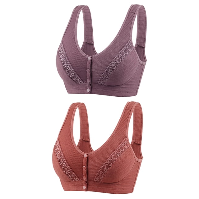 Plebaso Wireless Front Closure Bras for Women 2 Pack Full Coverage Everyday Bras Push up Comfort Bralettes