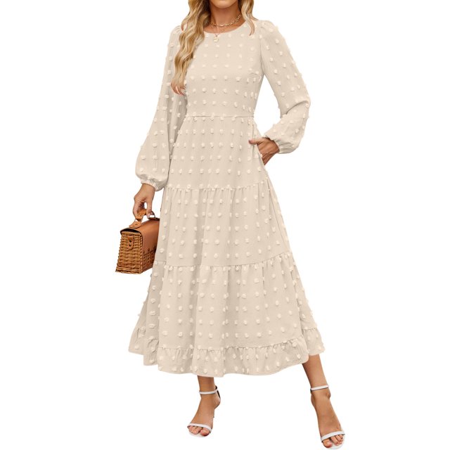 Gspmoly Robes pour Femmes, Robe Élégante et Décontractée à Manches Longues et Col Rond pour Femmes, Robes Formelles pour Femmes Offres du Jour
