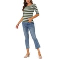 thumbnail image 2 of INSPIRE CHIC T-Shirts à Rayures pour Femmes de Rentrée Scolaire Coupe Ajustée Manches au Coude Col Bateau T-Shirt TG Vert Armée Gris, 2 of 7
