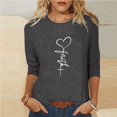 thumbnail image 1 of Jsaierl Chemises Foi de Jésus pour Femmes Croix Chrétienne Graphique Manches 3/4 Hauts Décontractés Col Rond Blouses Tuniques Classiques Tendance, 1 of 5
