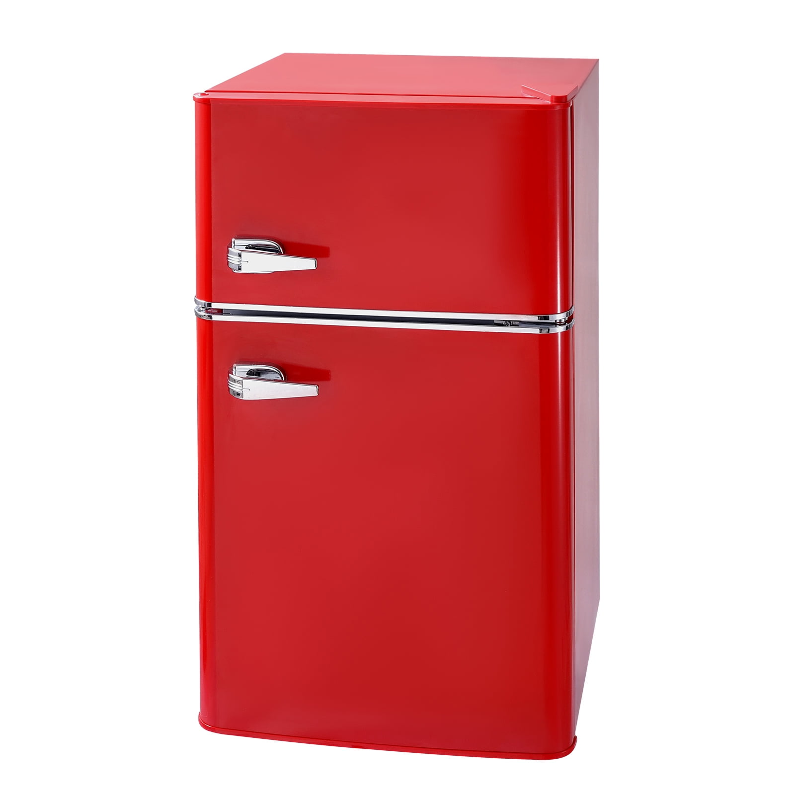KFFKFF Mini Fridge with Freezer, 3.2 Cu.Ft, Two Door Compact Refrigerator with Adjustable Temperature, Glass Shelf, Energy Efficient Dorm Fridge, Red