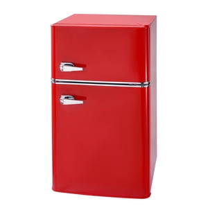 KFFKFF Mini Réfrigérateur avec congélateur 3.2 Cu.Ft, Réfrigérateur compact à deux portes avec température réglable, plateau en verre, réfrigérateur à dorme écoénergétique, rouge