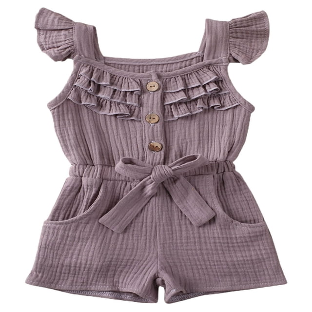 Toddler Baby Girls Fly Sleeve Ruffled Waistband Romper Outfits