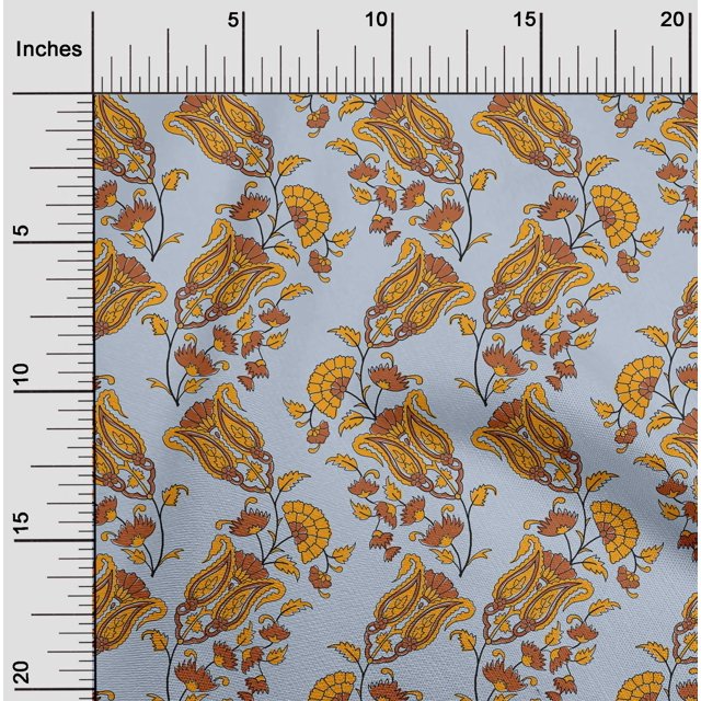 oneOone Georgette Viscose Fabric Leaves|Floral & Paisley Block Printed Craft Fabric BTY 42 Inch Wide