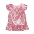 thumbnail image 1 of Oyolan Kids Girls Sequins Ruffled Top Mermaid Costume Flutter Sleeve Peplum Blouse for Carnival Performance Pink 12, 1 of 7