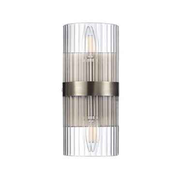 Globe Electric 2-Light Matte Brass Wall Sconce with Ribbed Glass Shade