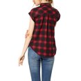 thumbnail image 3 of INSPIRE CHIC Chemise à Carreaux pour Femme à Col Pointu, Manches Courtes à Revers, Boutonnée, TP Rouge, 3 of 8