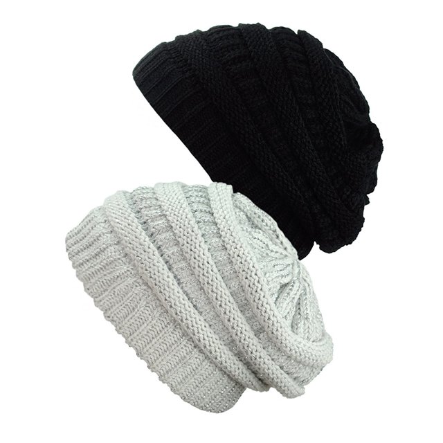 Tuque Tricotée pour Femmes (Lot de 2), Noir/argent Blanc