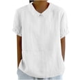 thumbnail image 1 of Pisexur Hauts pour Femmes Été Décontractés Col Rond Chemises en Coton et Lin Classiques Couleur Unie Manches Courtes Blouses Mode Col Rabattu Chemises Habillées Formelles Amples Polyvalentes T-Shirts Hauts pour Tendance, 1 of 6