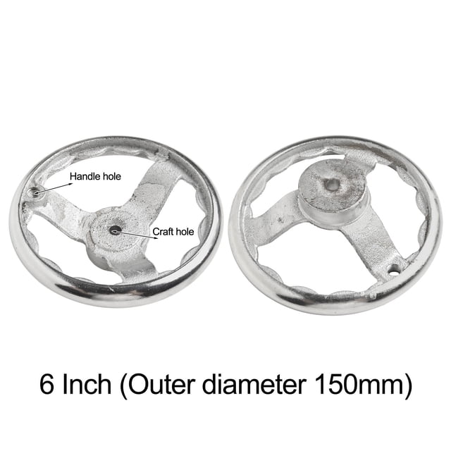 Lefu Volant de 3 à 12 Po pour Machinerie, Roues à Main à 3 Rayons, Acier Chromé, Volant Ondulé Intérieur, Jante Ronde, Volant Ondulé Intérieur