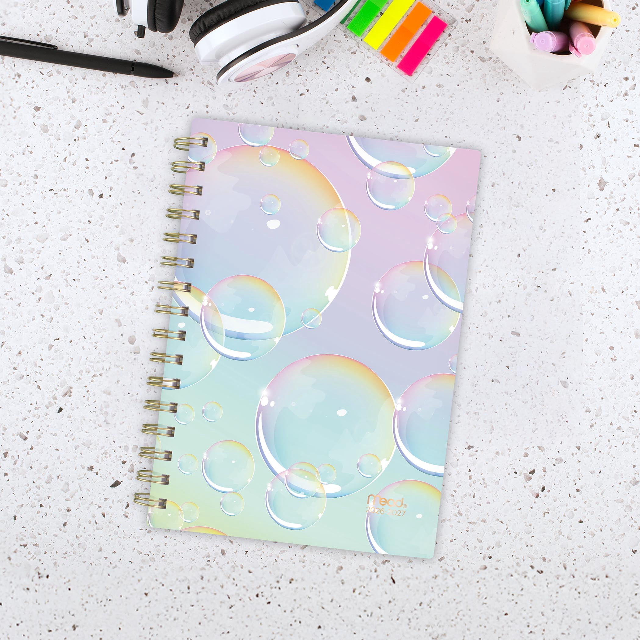 Agenda scolaire hebdomadaire et mensuel format petit Mead® Daydream Bubbles 12 mois 2026‑2027