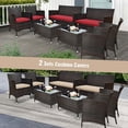 thumbnail image 4 of Costway Ensemble de Mobilier de Terrasse en Osier 4 Pcs Canapé Fauteuil avec Housses de Coussins Brun et Rouge Jardin, 4 of 10
