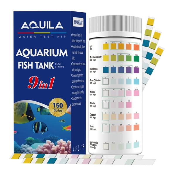 AQUILA Aquarium Test Strips 9 Way 150 Count for Fish Tanks and Ponds Testing  Ammonia for Fresh and Salt Water
