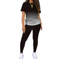 thumbnail image 1 of MAWCLOS Ensemble de Jogging pour Femmes Manches Courtes Survêtements Dégradé Ensemble Deux Pièces Boho Course Col Rond Ensembles de Détente Noir 2TG, 1 of 4