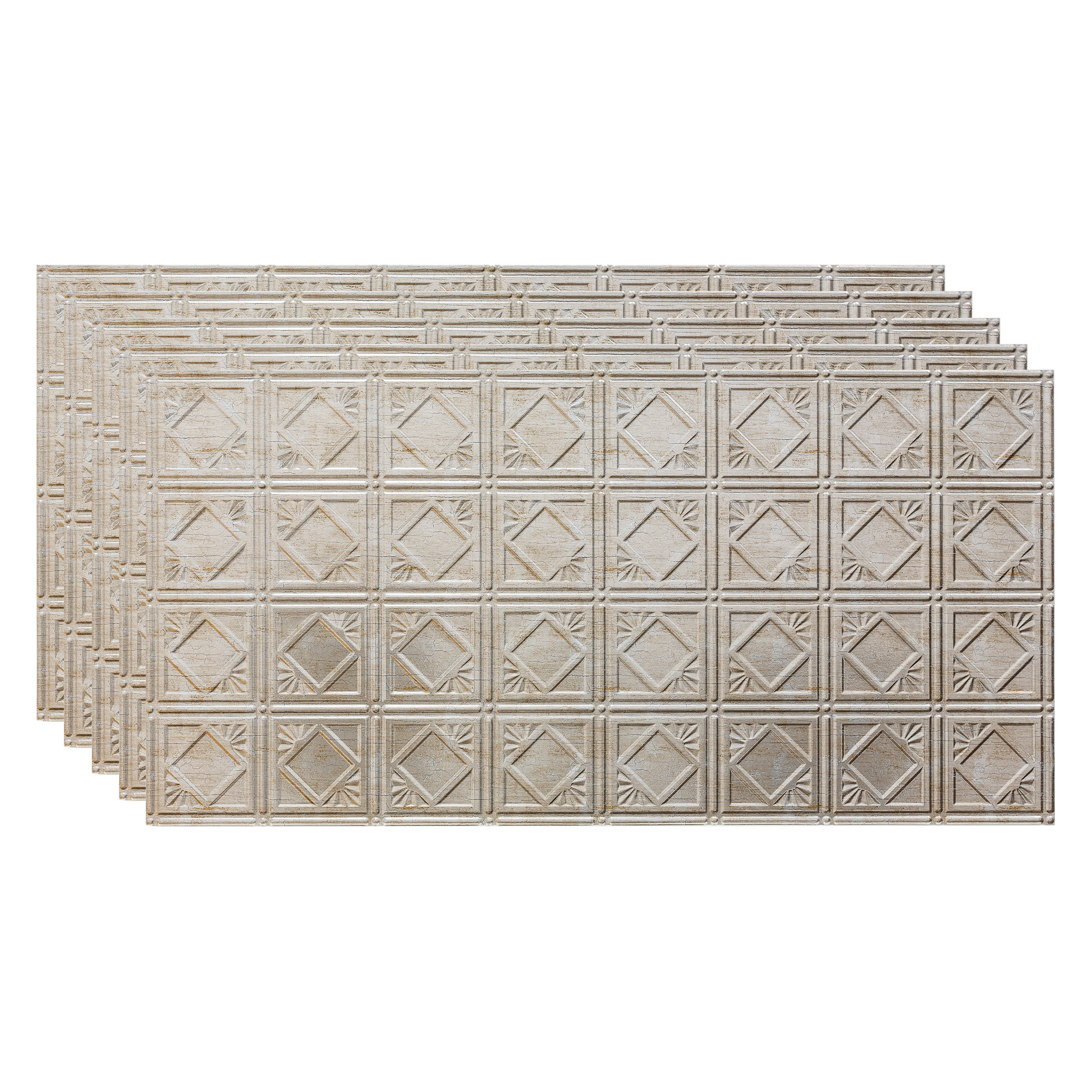 Fasade Traditional 4 Vinyl 2ft x 4ft Glue Up Ceiling Panel Vintage Metal 5 Pack