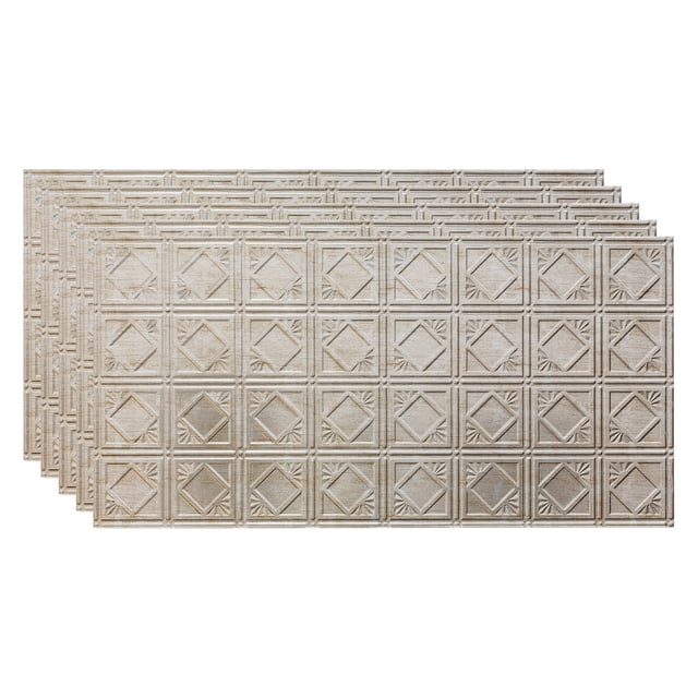 Fasade Traditional 4 Vinyl 2ft x 4ft Glue Up Ceiling Panel Vintage Metal 5 Pack