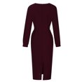 thumbnail image 4 of CEHVOM Robe Décontractée pour Femmes, Unie, Ample, à Ourlet Volanté, à Fermeture Éclair, à Manches Longues, à Col en V, en Solde, 4 of 5
