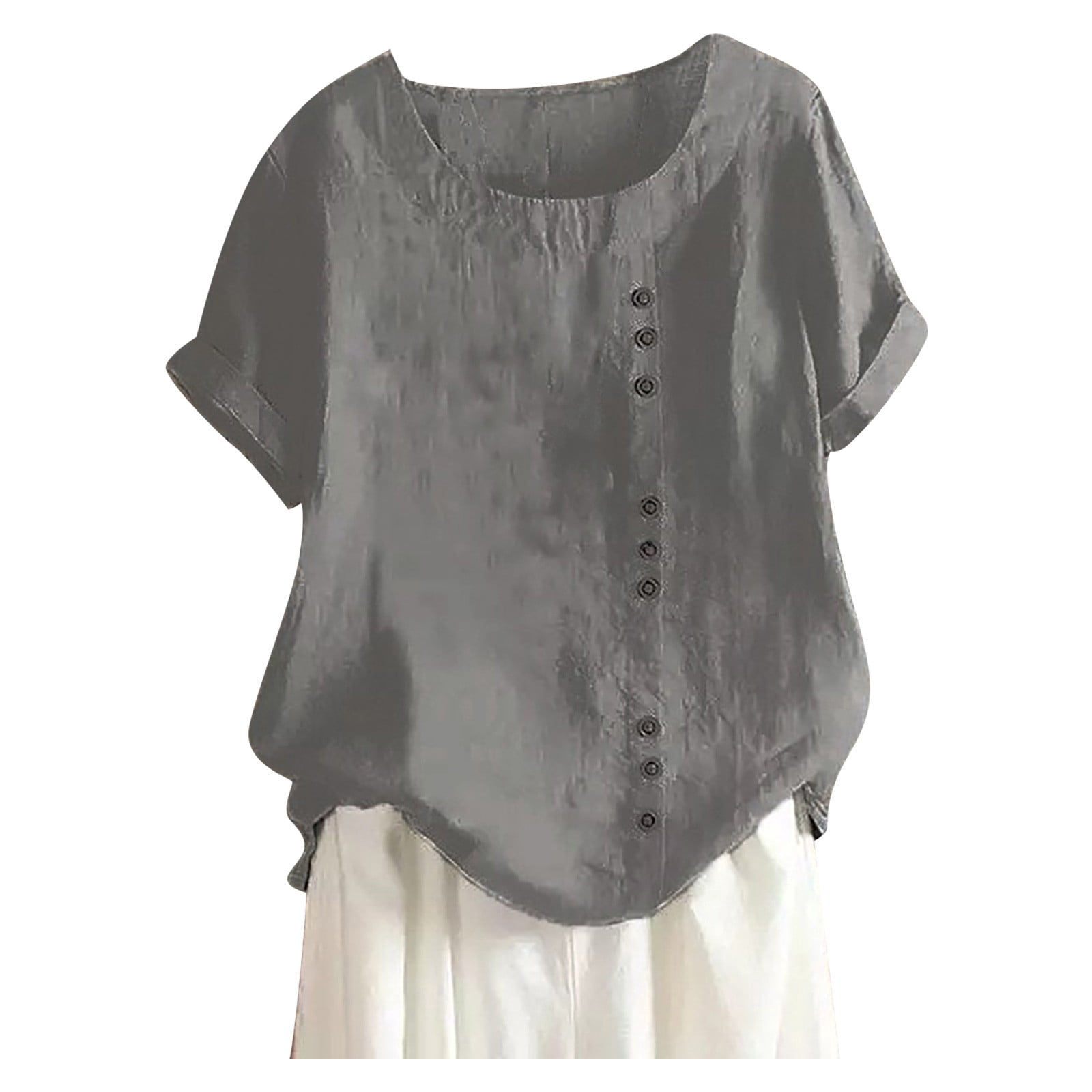 WEIYLL Womens T-Shirts Plus Size Linen Loose Tunic Breathable Boho Solid Dark Gray Blouse Sizes XXXL