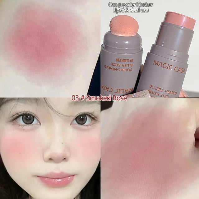 Summer Savings! Gspmoly Blush Makeup, Double Head Sponge Powder Blusher Lip and Cheek Dual-Use Matte Natural Rouge Powder Blusher Stick Expansion Color Cream Blush