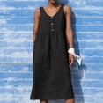 thumbnail image 2 of Birdeem Robe Débardeur Décontractée de Plage en Coton Sans Manches pour Femmes Printemps/été, Unie, Ample, à Col en V, Plissée, en Coton et Lin, 2 of 7