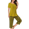 thumbnail image 2 of Timegard Womens Pajamas Sets Lounge Short Sleeve Pleated Top Checkered Capri Pants with Pockets Pjs Outfits, 2 of 7