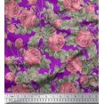 thumbnail image 1 of Soimoi Purple Poly Georgette Fabric Leaves & Rose Flower Print Fabric by The Yard 52 Inch Wide, 1 of 3