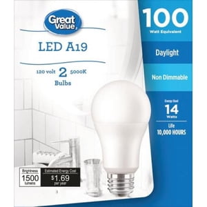 Great Value 100W A19 Daylight LED Bulbs 2-pack