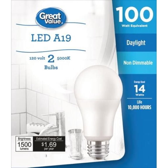 Ampoules DEL Great Value A19 100 W lumière du jour, paq. de 2