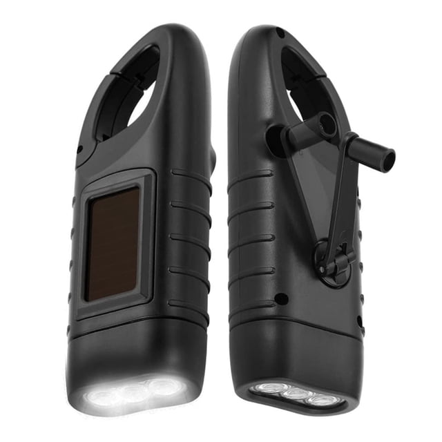 Hand Crank Solar Powered Flashlight, Emergency Rechargeable LED Flashlight, Survival Flashlight, Quick Snap Carbiner Dynamo Flashlight Torch for Outdoor Sports