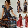 thumbnail image 1 of Robe Maxi Courte Bohème pour Femmes, Été, Plage, Cocktail, Fête, Florale, 1 of 5