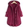 thumbnail image 2 of WEIYLL Womens Fleece Jackets Pocket Irregular Long Hooded Button Sleeve Plus Size Wine Fall Coats Size S, 2 of 5