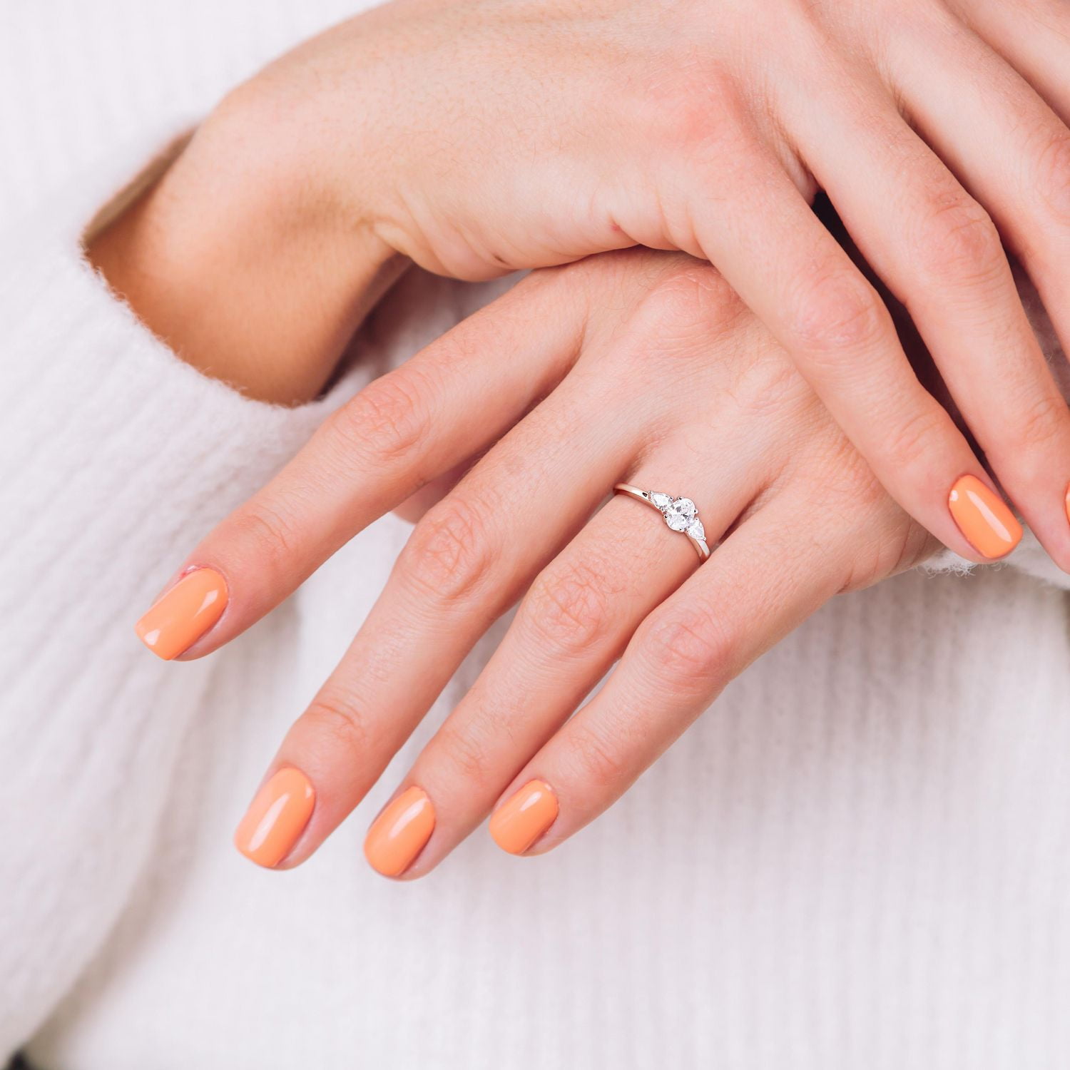 Miabella Bague de fiançailles à 3 pierres en or blanc 14K avec diamant 1/2 carat P.T.