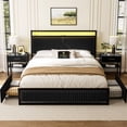 thumbnail image 4 of GUNAITO Full Bed Frame with 2 Storage Drawers, Platform Bed with Headboard, Velvet Upholstered Bed Frame with LED Lights & Charging Station, Black, 4 of 9