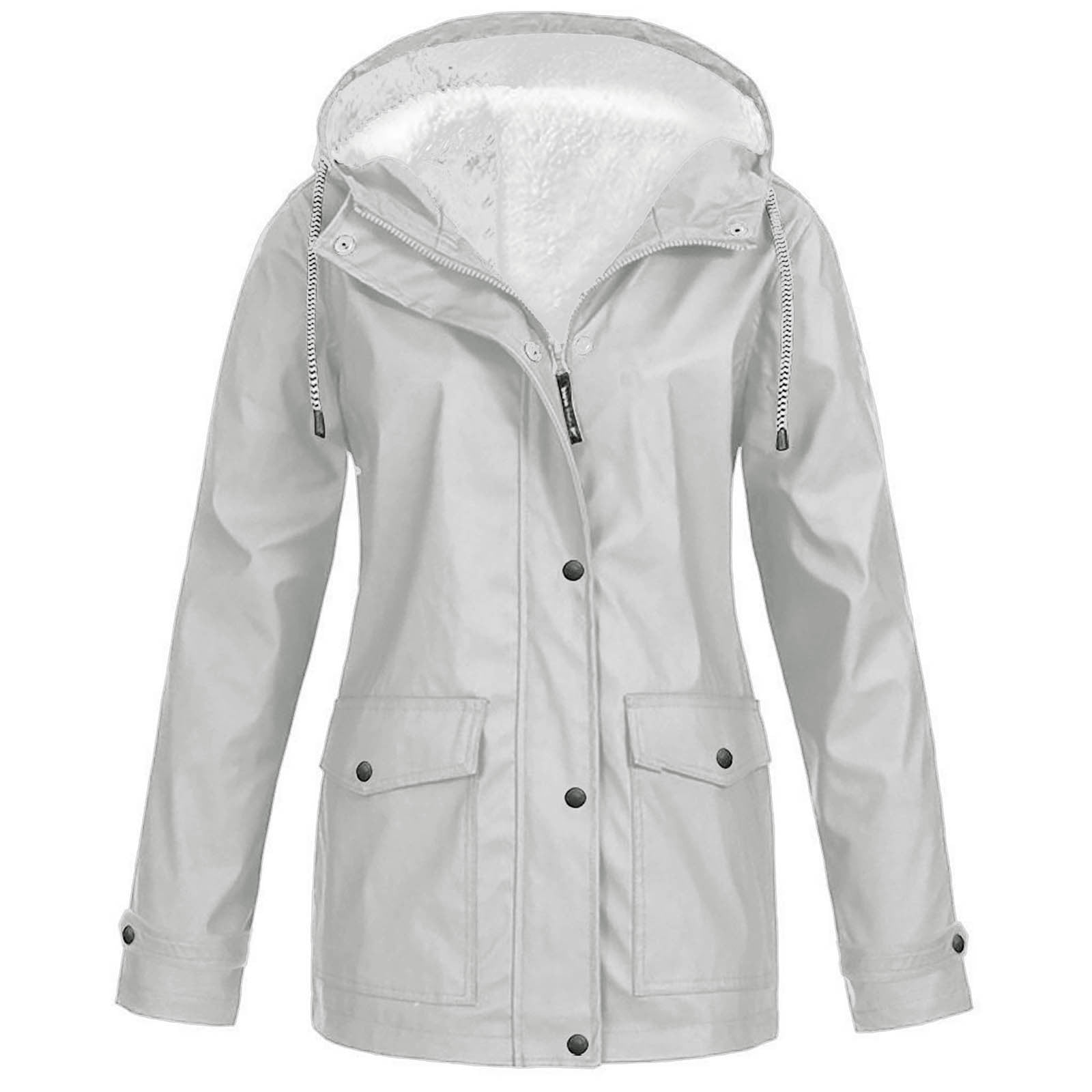 Aqestyerly Women Raincoat Windproof Hooded Jacket Outdoor Solid Color Lightweight Rain Jacket With Pockets
