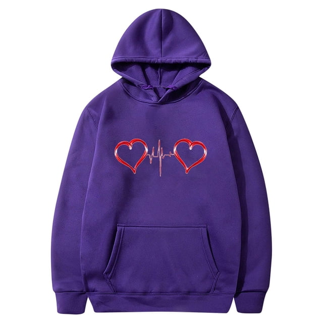 Birdeem Mode Saint-Valentin Couple Imprimé à Capuche Mode Polaire Poche Chandail Manteau