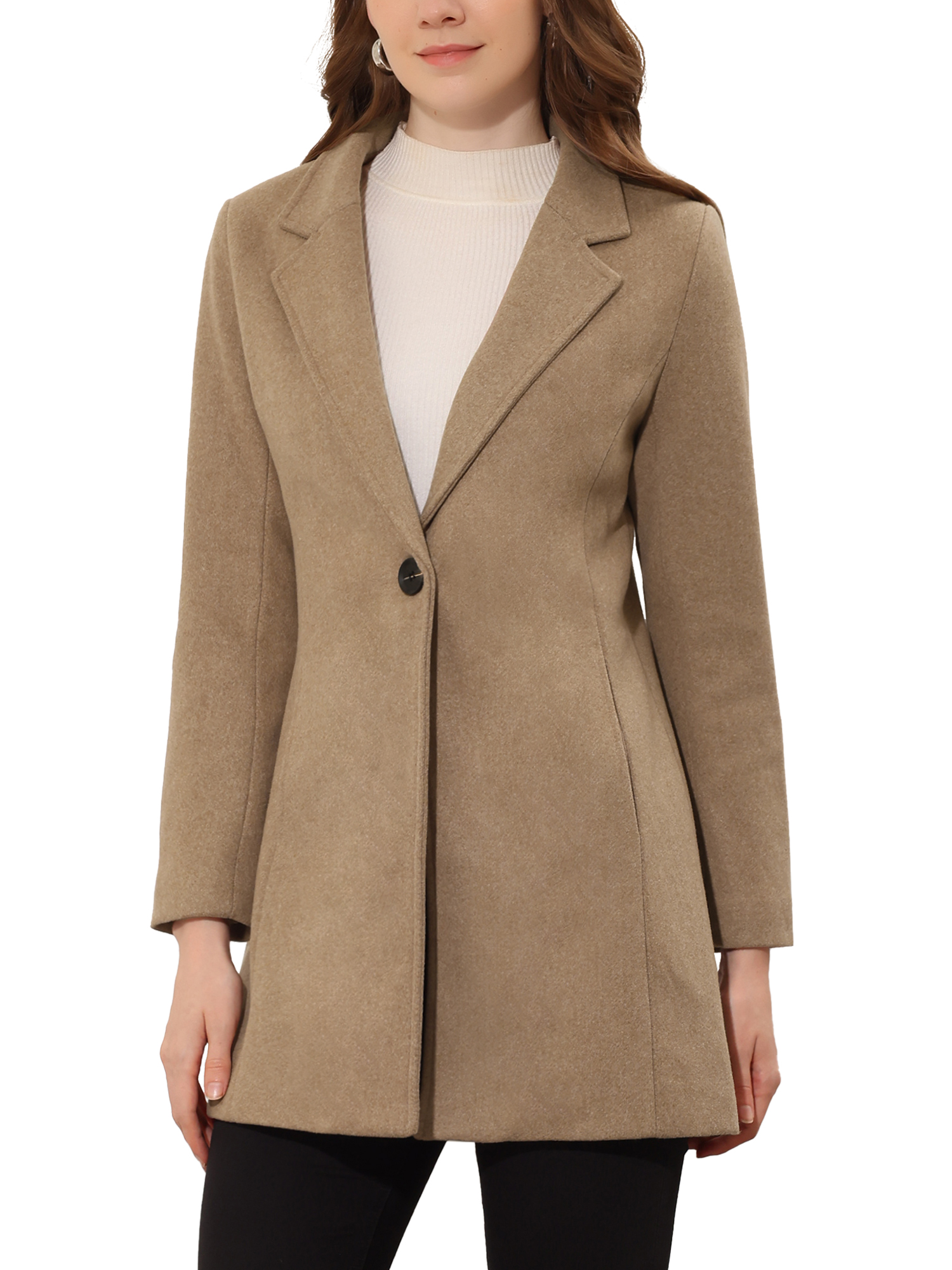 INSPIRE CHIC Women's Classic Notched Lapel Long Sleeves Long Overcoat S Light Brown