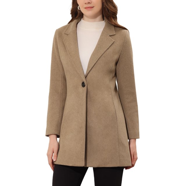 INSPIRE CHIC Manteau Long Classique pour Femme à Revers Cranté, Manches Longues, P Brun Clair
