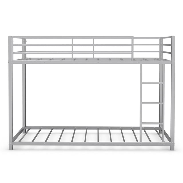 Gymax Twin Bunk Bed Twin Over Frame Platform W/ Guard Rails & Side Ladder Silver