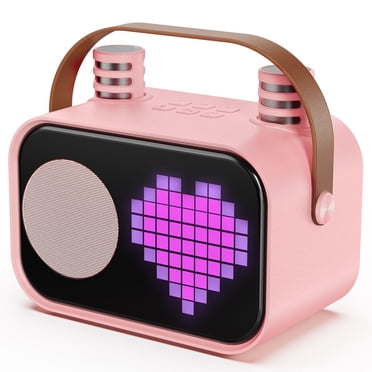 JYX Machine de Karaoké, Système de Karaoké pour la Maison avec 15 Modes d'Affichage Animés, Mini Haut-Parleur Portable avec 2 Microphones, Pink