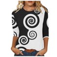 thumbnail image 1 of Pompotops T-shirt de Mode pour Femme Mi-Long Manches 3/4 Blouse Col Rond Hauts Décontractés Liquidation, 1 of 5