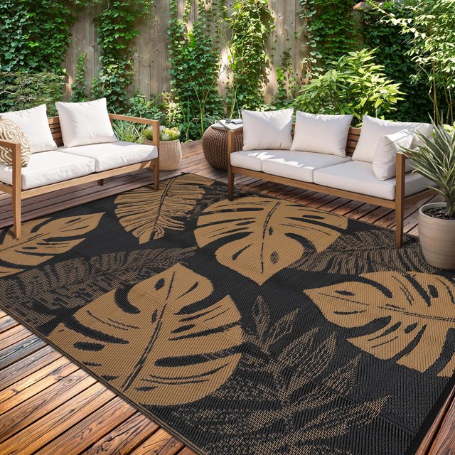 Tapis d'Extérieur Imperméable Réversible Moderne en Paille Plastique pour Patio, Léger, Résistant aux Intempéries, Facile à Nettoyer pour Terrasse, Jardin, Véranda, Balcon, Camping, VR, Plage