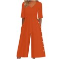thumbnail image 1 of Yuyuzo Womens Wide Leg Jumpsuits Short Sleeve V Neck Casual Loose Comfy Button Split Rompers with Pockets, 1 of 6