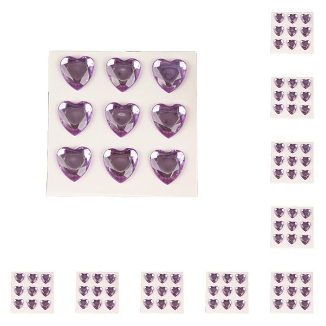 10 Sheets Rhinestone Stickers Children Hand Acrylic Decals Three-dimensional Student DIY Love Heart Crafts Label Table Party Light Purple