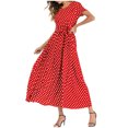 thumbnail image 3 of Robes d'Été pour Femmes 2022 Mode Femmes Col Rond Manches Courtes Plage Pois Bandage Longue Robe Maxi, 3 of 6
