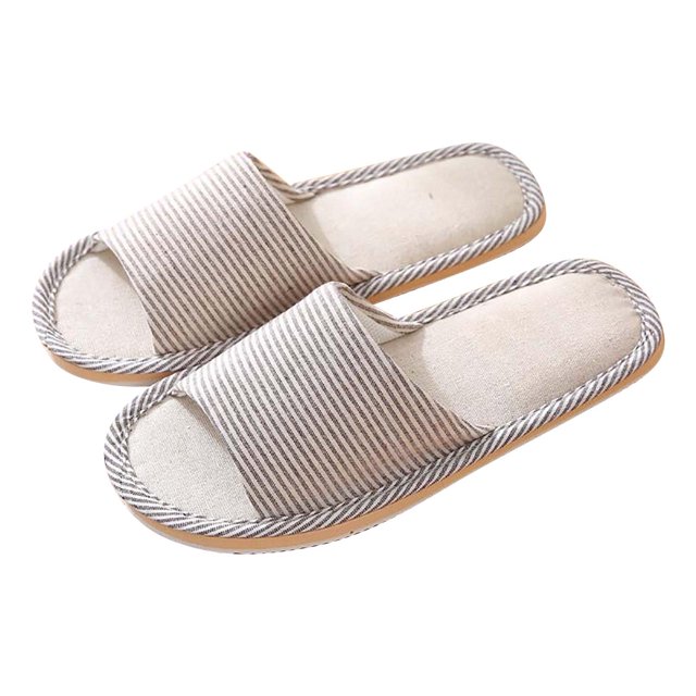 RKSTN Pantoufles pour Femmes Mode Couple Décontractées en Lin Bout Rond à Rayures Confortables Tongs Décontractées Chaussures d'Intérieur,Pantoufles pour Femmes Intérieur Extérieur