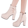 thumbnail image 1 of LSLJS Bottines Courtes pour Femmes Automne/hiver à Talons Hauts Épais Larges en Velours Chaud en Cuir à Tige Basse, Bottines à Talons Hauts pour Femmes, 1 of 8