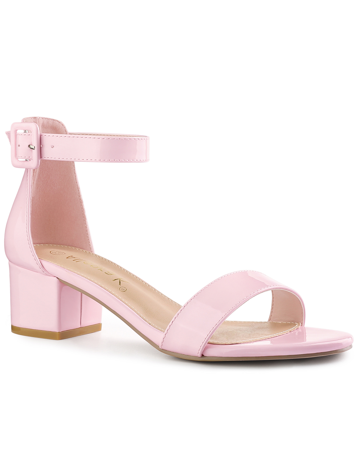 BLISSFUL STEP Women's Shoes Open Toe Block Heel Ankle Strap Sandals Pink 6.5